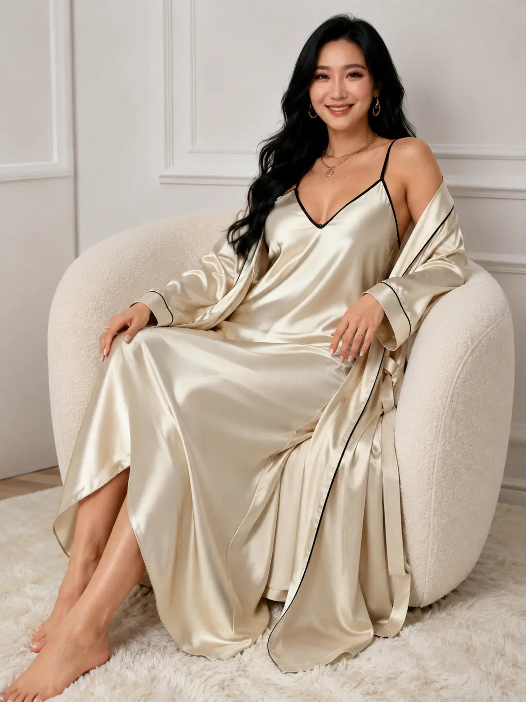 Nuisette satin longue avec kimono femme