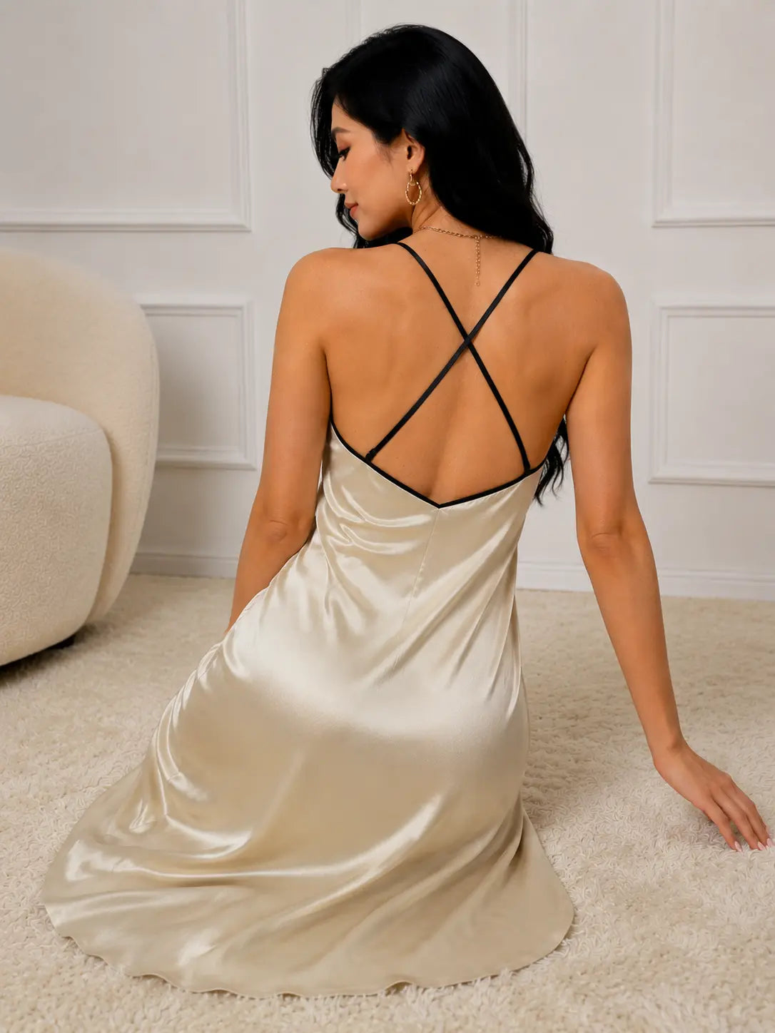 Nuisette satin longue avec kimono femme