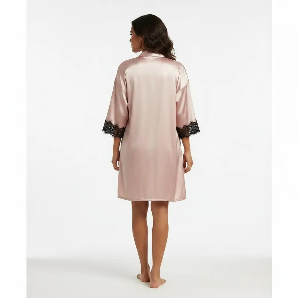 Pyjama satin femme 4 pièces avec peignoir