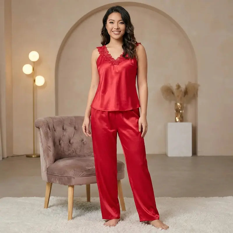 Pyjama Satin Rouge Femme