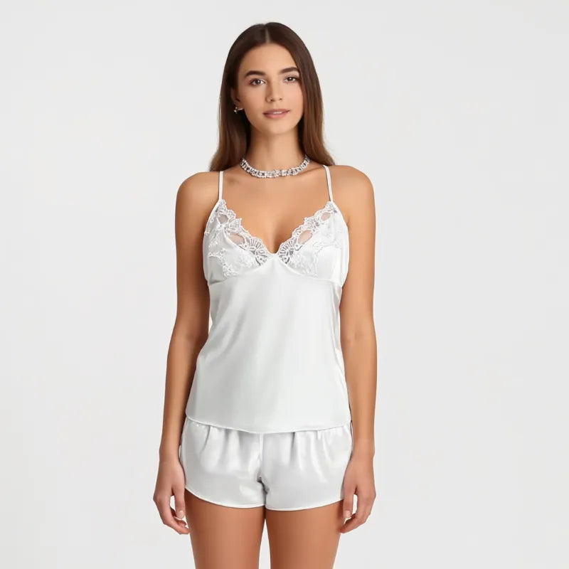 Pyjama Satin Sexy Femme Pour Nuit De Couple