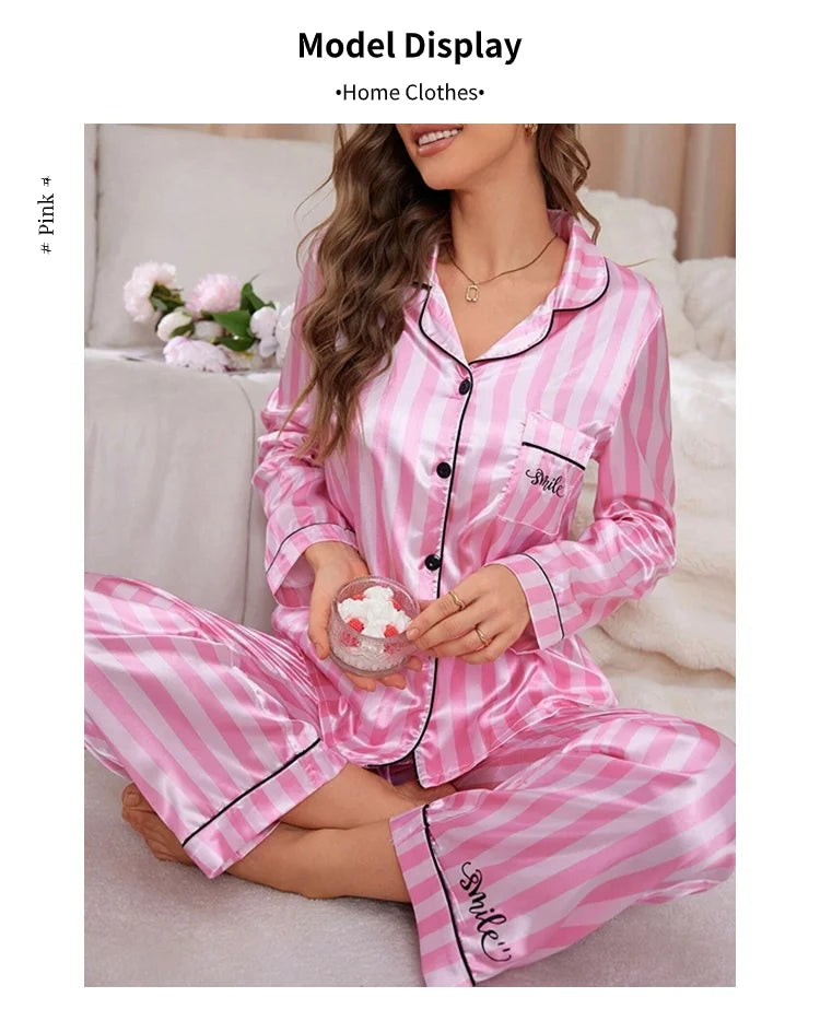 Pyjama Satin Rayé Femme