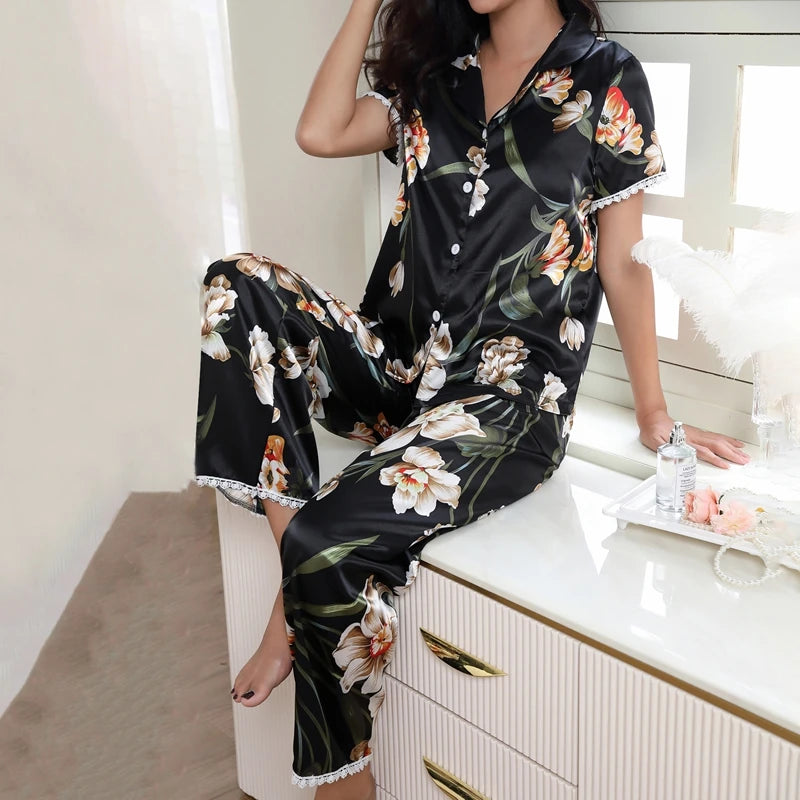 Pyjama Satin Sexy Femme Sensation Peau Nue