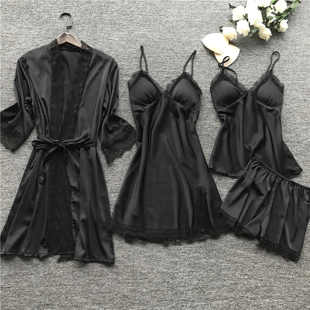 Ensemble satin vert émeraude avec peignoir