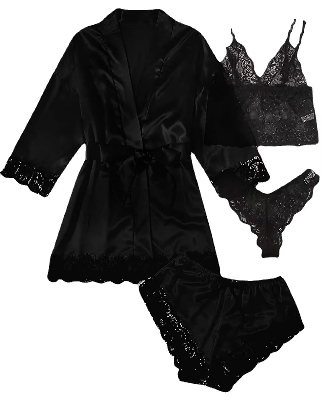 Pyjama satin femme 4 pièces avec peignoir
