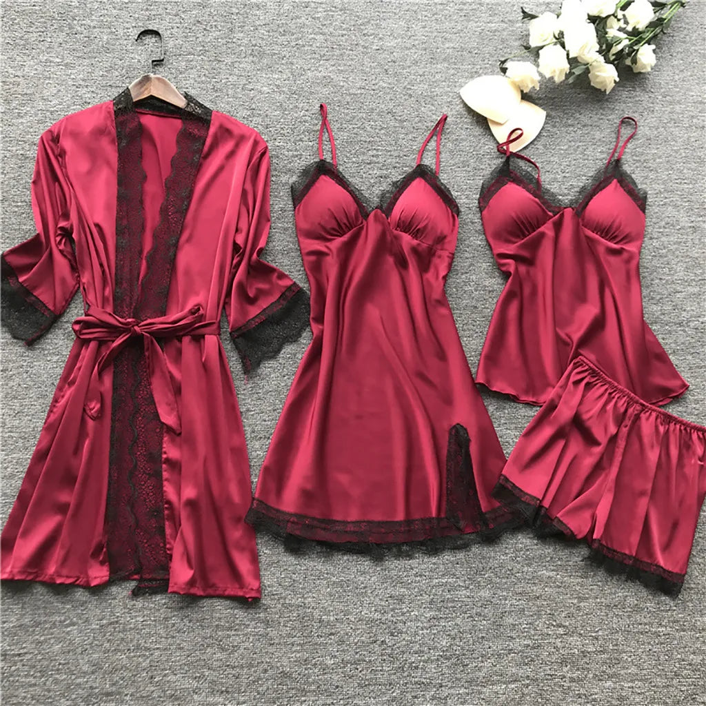 Ensemble satin vert émeraude avec peignoir