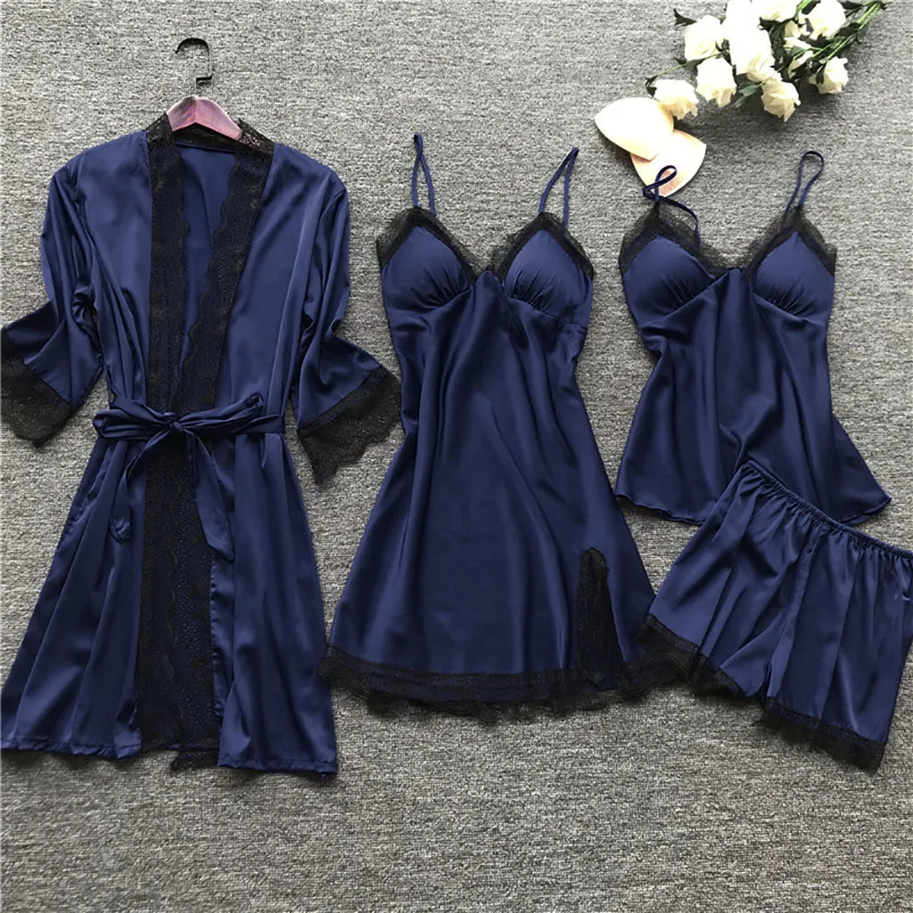 Ensemble satin vert émeraude avec peignoir