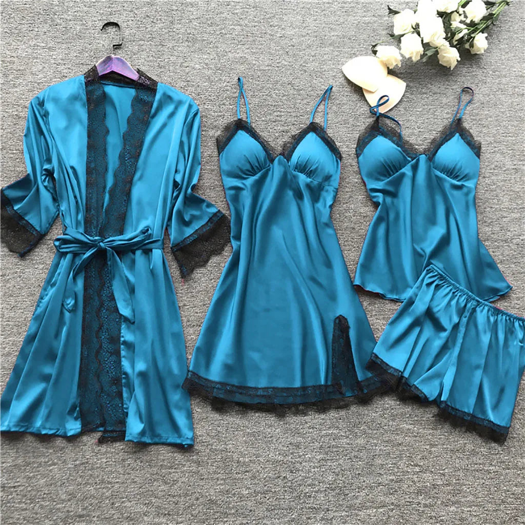 Ensemble satin vert émeraude avec peignoir