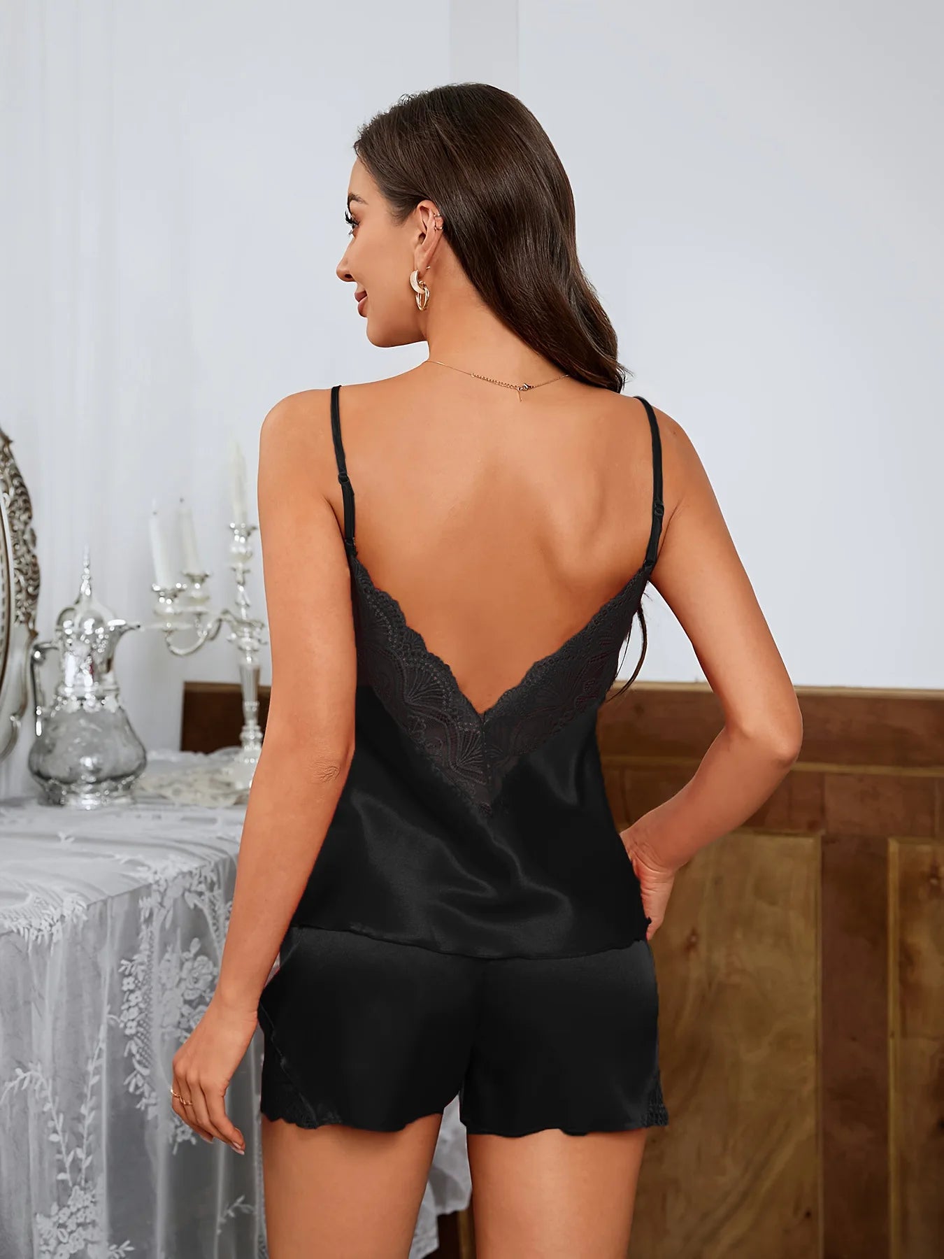 Pyjama Satin Sexy Femme Ensemble Top Et Short