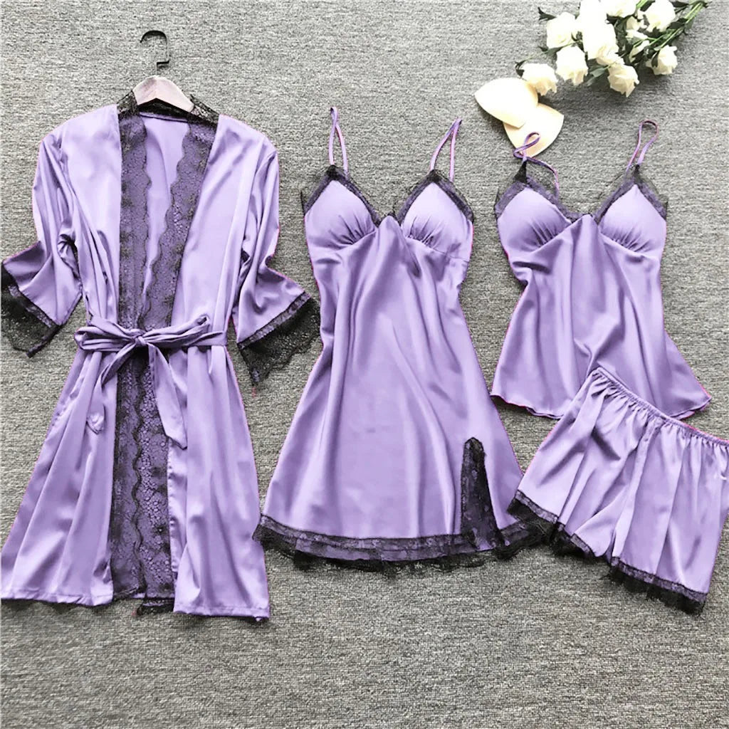 Ensemble satin vert émeraude avec peignoir