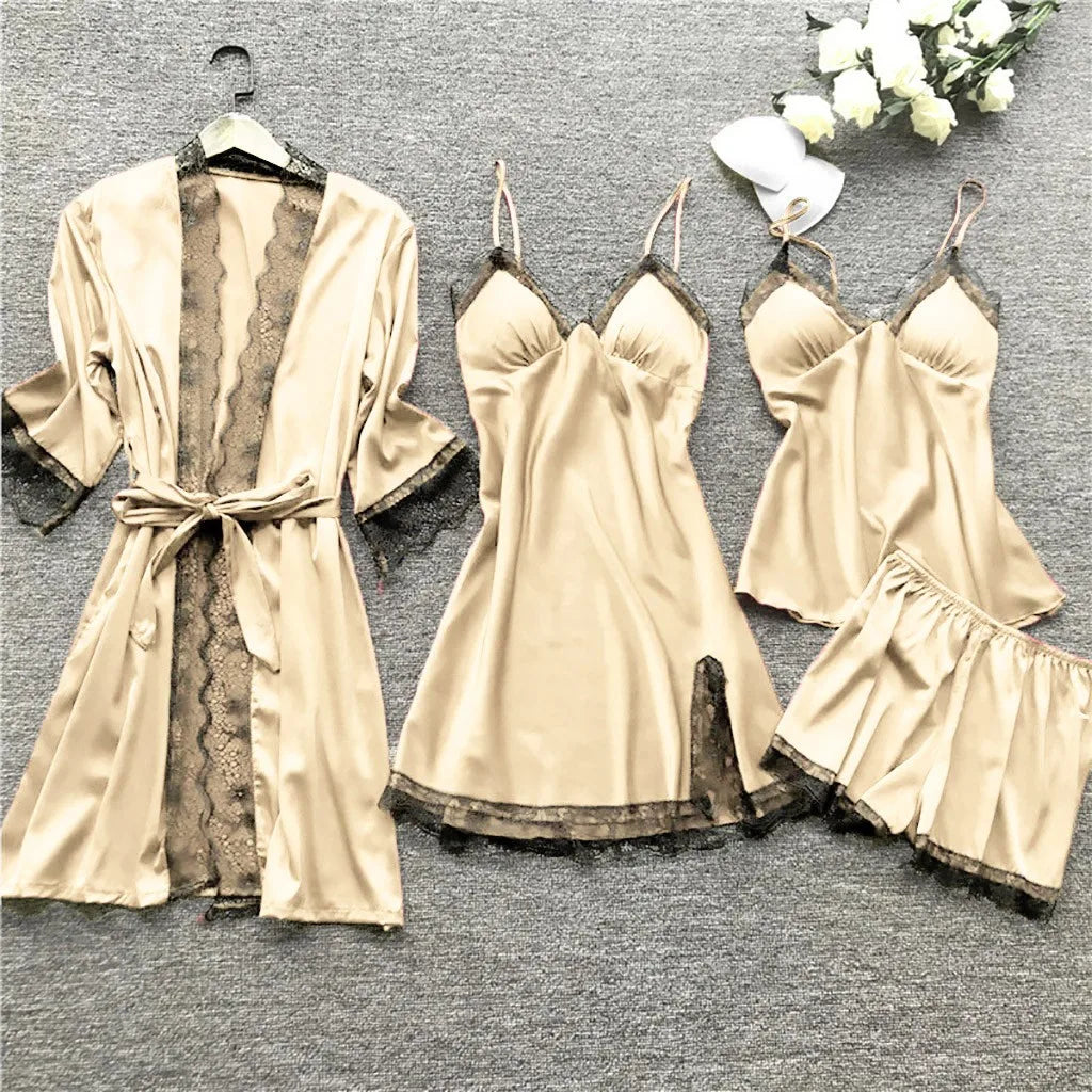 Ensemble satin vert émeraude avec peignoir