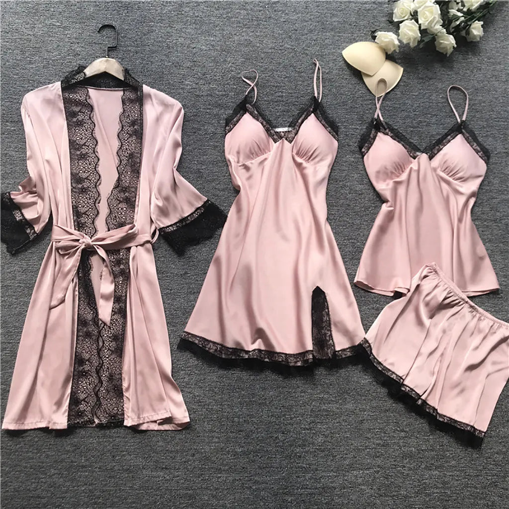 Ensemble satin vert émeraude avec peignoir