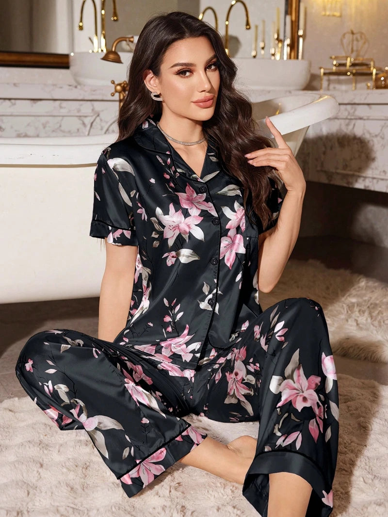 Pyjama Satin Femme Effet Léger Sur Le Corps