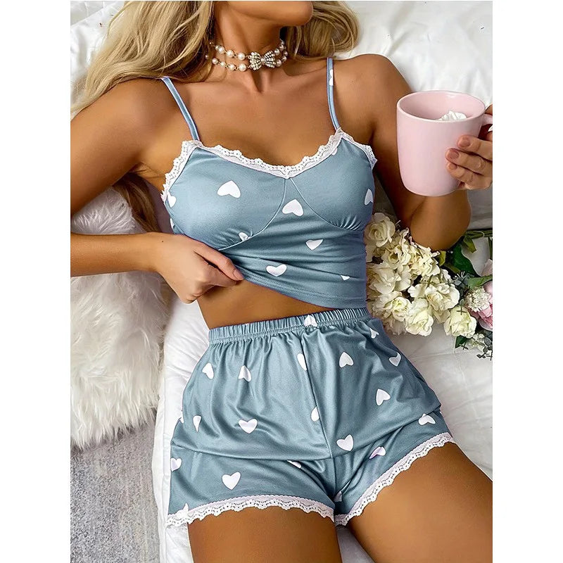 Pyjama Satin Sexy Femme Brodé De Dentelle