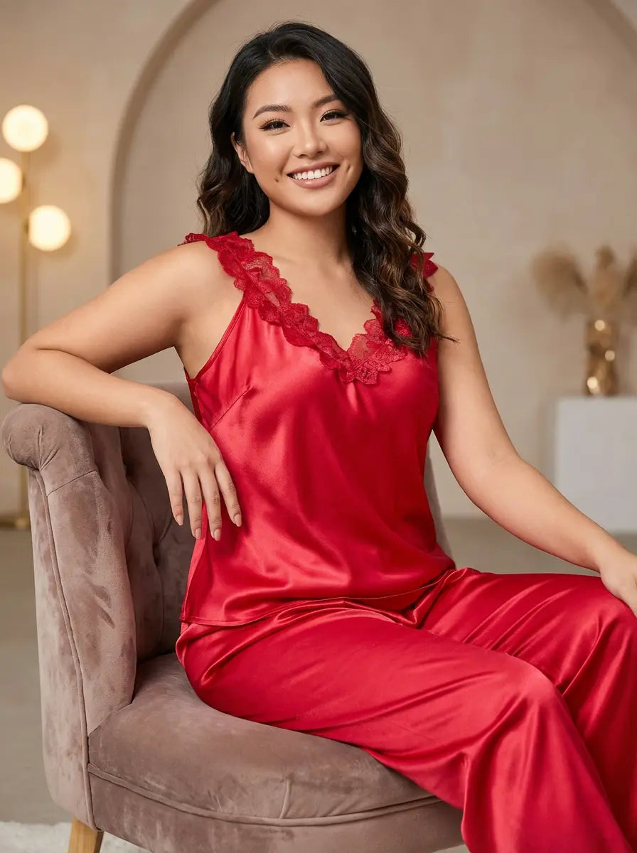 Pyjama Satin Rouge Femme