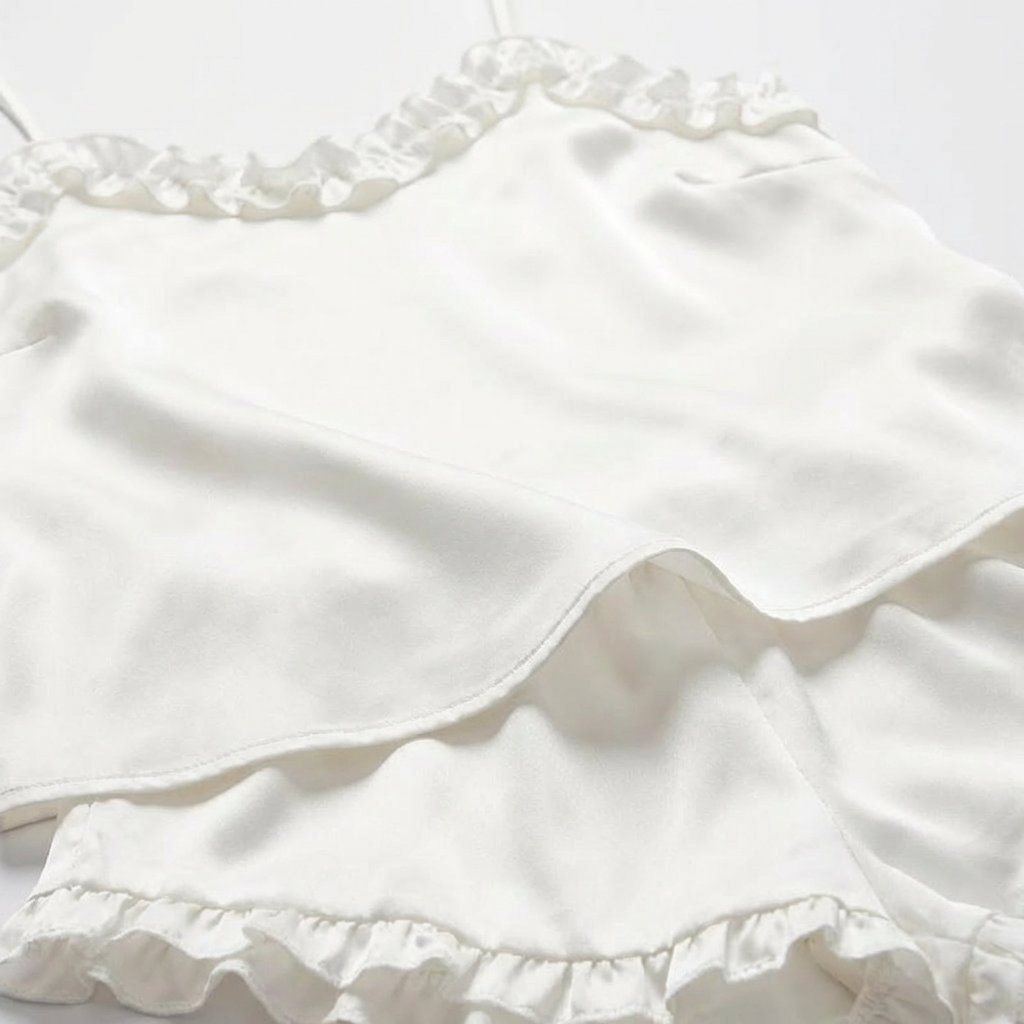 Pyjama Satin Sexy Femme Blanc Ivoire