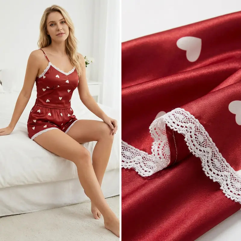Pyjama Satin Sexy Femme Pour Surprise En Couple