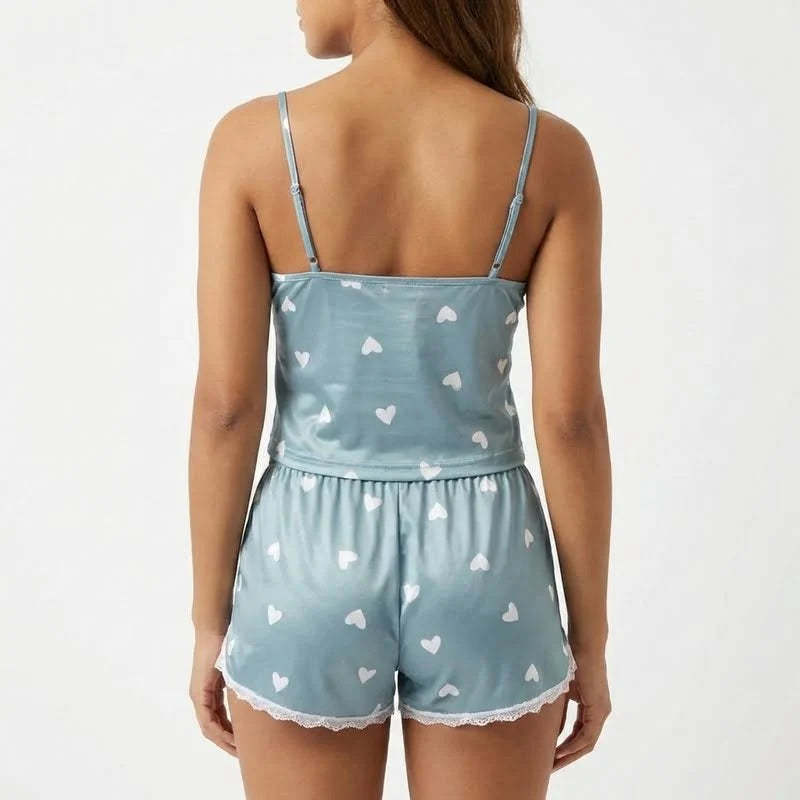 Pyjama Satin Sexy Femme Brodé De Dentelle