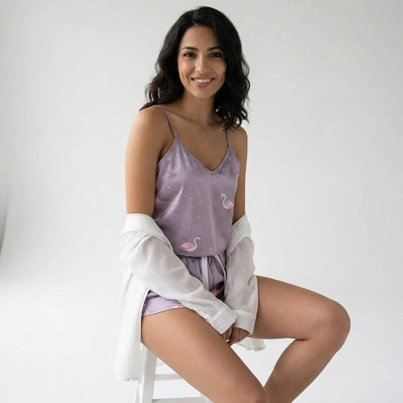 Pyjama Satin Sexy Femme Finitions Raffinées