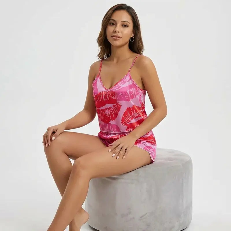 Pyjama Satin Sexy Femme Coupe Moulante