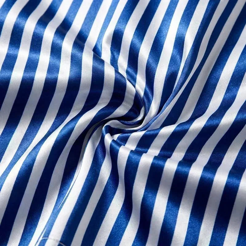Pyjama Femme Satin Rayé Bleu et Blanc