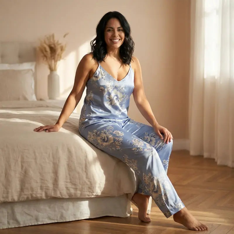 Pyjama Satin Sexy Femme Pour Rendez-Vous Galant