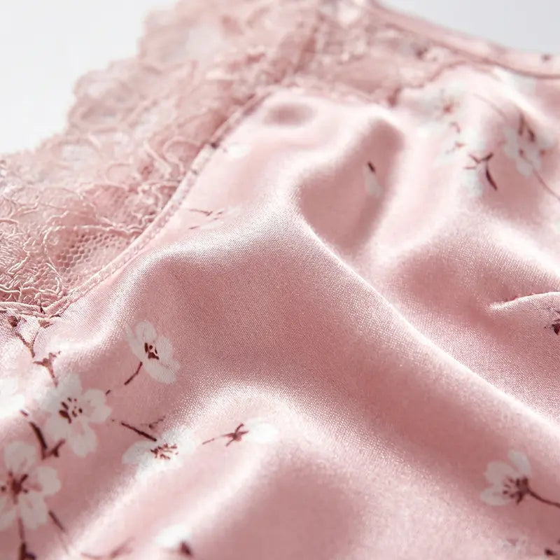 Pyjama Satin Sexy Femme Col En V Plongeant