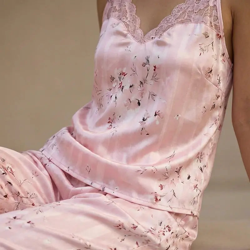 Pyjama Satin Sexy Femme Col En V Plongeant