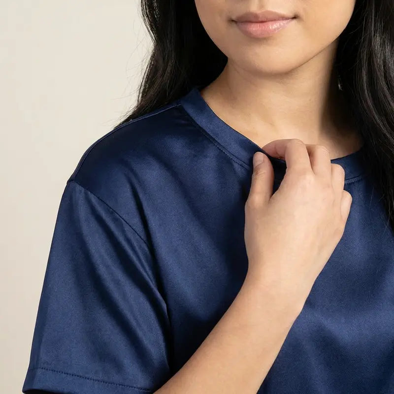 Pyjama Satin Sexy Femme Bleu Nuit Profond