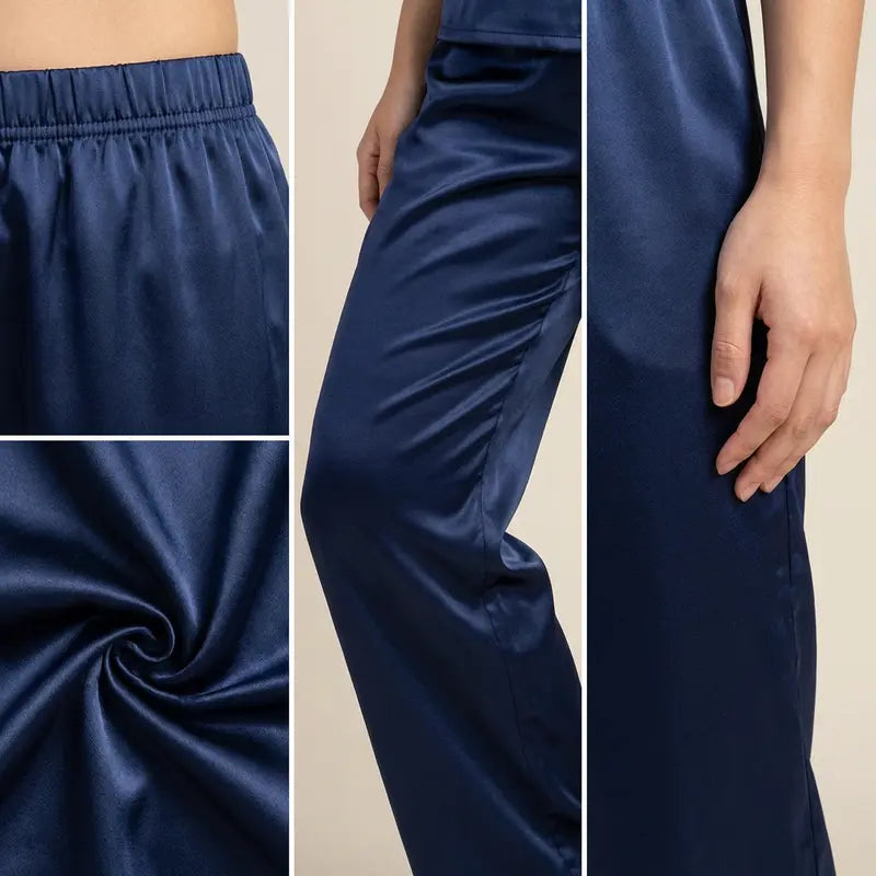 Pyjama Satin Sexy Femme Bleu Nuit Profond